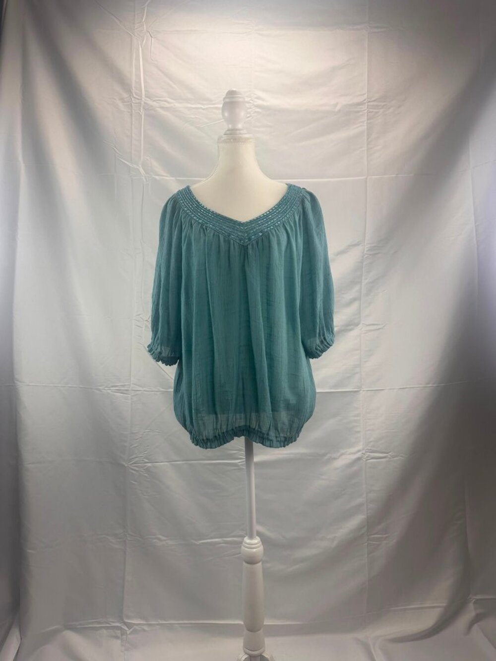 MELANIE LYNE Teal Gauze Peasant Blouse - Size 14